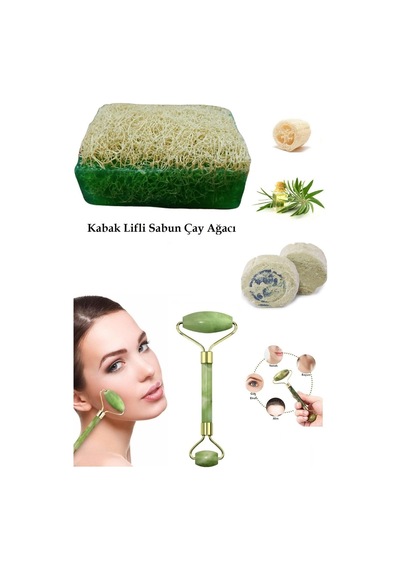 3'lü Set Kabak Lifli Sabun Çay Ağacı Çift Taraflı Yüz Masaj Aleti Peeling Sivilce Ruşu Taşı