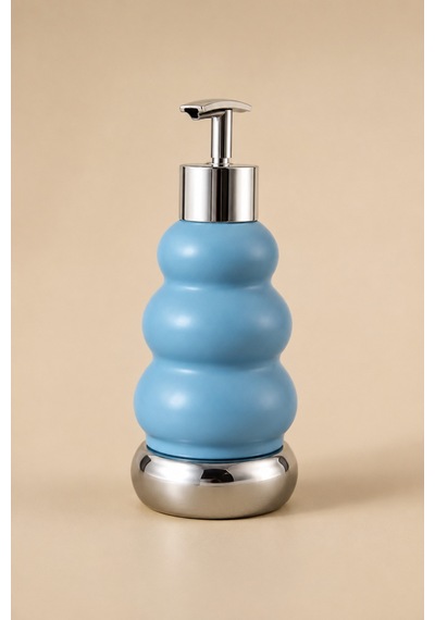 Trıo Dekoratif Premium 3 Boğumlu Sıvı Sabunluk 300 Ml Krom Görünümlü Pompalı Pastel Yeşil Banyo Ve Mutfak Sabun Dispenseri - 18,5 Cm X 7 Cm Mavi