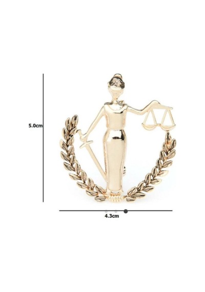 Adalet Figürlü Gold Broş Themis Terazili Yaka Broşu, Avukat Ve Hukuk Temalı Aksesuar Gold