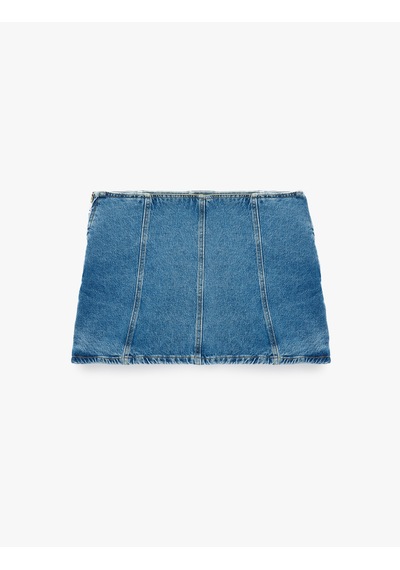 Koton Yırtmaç Detaylı Pamuklu Mini Denim Şort Etek Orta İndigo 6sal40045md