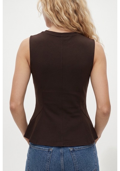 Ritnice Kadın Rowe %100 Pamuk Peplum Sıfır Kol Kahverengi Bluz