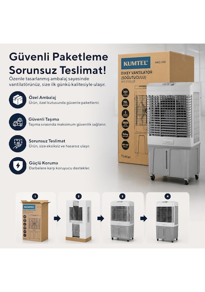 Kumtel 80 Litre Sulu Portatif Hava Soğutucu Air Cooler Büyük Boy Hac-100