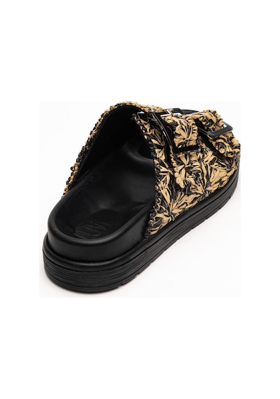 Luvishoes Luvi Shoes Mılana Siyah Desenli Hakiki Deri Tokalı Çift Bantlı Kadın Terlik Siyah