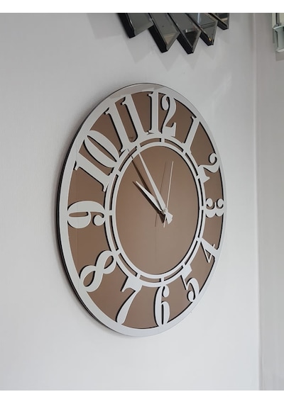 Ayna Denizi Silver Latin Bronze Model Gümüş Bronz Renk 50 CM Dekoratif Aynalı Duvar Saati Gümüş