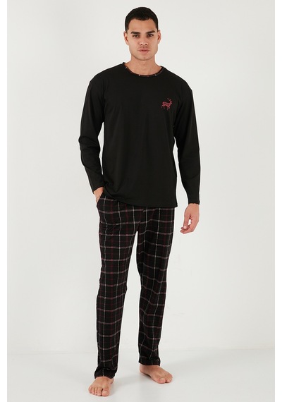 Buratti Pamuklu Regular Fit Bisiklet Yaka Ekoseli Erkek Pijama Takımı 6574001 Siyah