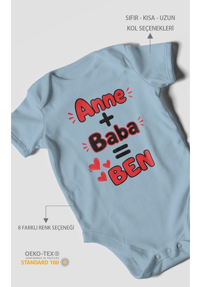 Morivokids Anne Ve Babaya Özel Kısa Kollu Bebek Body %100 Pamuk Bebe Mavisi