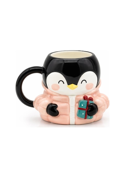 Penguen Figürlü Dolomite Kupa, Ceket Giyen Penguen, 400 Ml Mug Siyah - Beyaz