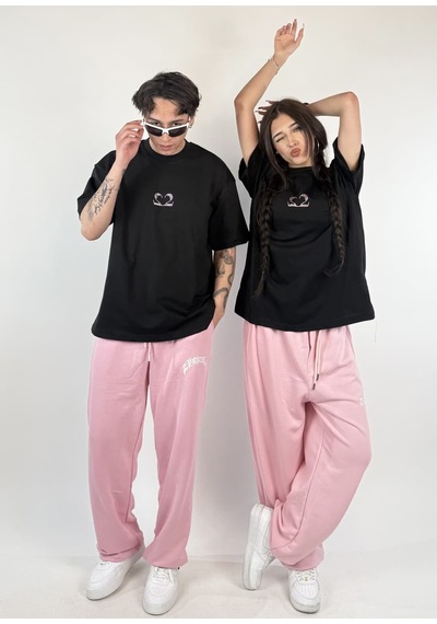 Zaee 2m Motive Taşlı Oversize T-shirt Pembe