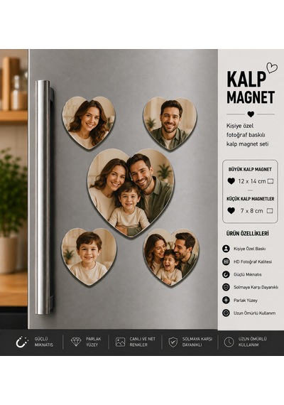 Kalp Fotoğraf Magneti Aileye Özel Kişiselleştirilebilir Unutulmaz Anılar Hediye Seti
