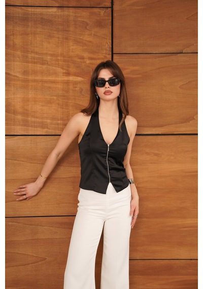 Verymoda Fermuarlı Saten Yelek Vmd2952 Siyah