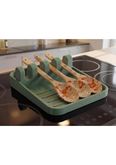 3d Baskı Kaşıklık Ve Tencere Kapağı Tutucu Damlalık Tepsisi Ocak Başı Mutfak Standı Kepçelik Yeşil