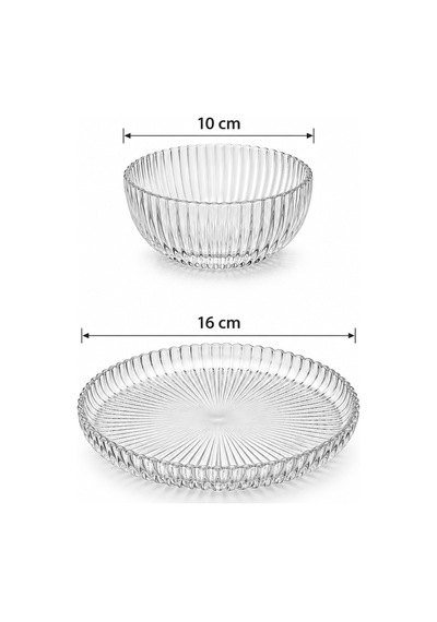 Porsima 13917 Aren Aurora 12 Parça Cam Sunum Seti 6 Kişilik Çizgili Pasta Tabağı & Çerezlik Kase Takımı