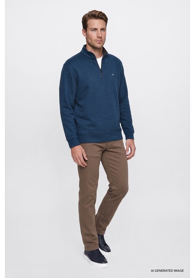 Wrangler Pamuklu Selanik Regular Fit Fermuarlı Erkek Sweatshirt W2620081406 Petrol Mavi