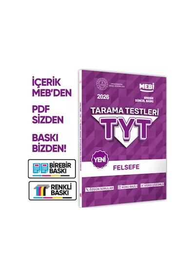 2026 YKS-TYT Mebi-ogm Felsefe Özgün Tarama Testleri Kitabı A4 Boyut Renkli Görsel Baskı Ücreti