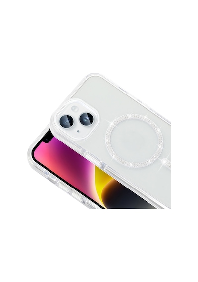 Apple Uyumlu iPhone 13 Kılıf Taşlı Tasarım M-safe Şarj Özellikli Mkst Koment Silikon Kapak - Gold Altın