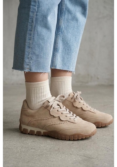 Pisagor Ps-55161 Kadın Hakiki Deri Sneakers Spor Ayakkabı Bej