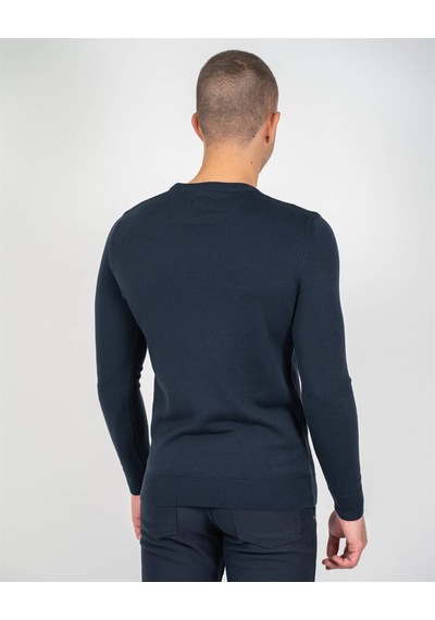 Erkek Bisiklet Yaka Triko Slim Fit Pamuklu Kazak Ncs Jeans 3002-Lacivert