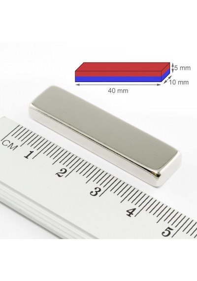 1 Adet Neodyum Mıknatıs Boy: 40mm En: 10mm Kalınlık: 5mm 40x10x5 Ndfeb Güçlü Mıknatıs N107