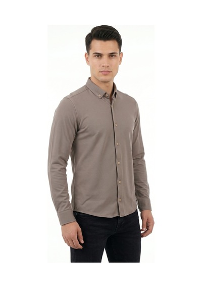Advante Erkek Spor Slim Fit Uzun Kol Petek Dokulu Gömlek Bgl-st05482 Vizon