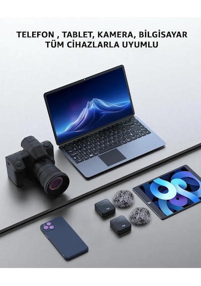İkili Kablosuz Yaka Mikrofonu Type C Android İphone Uyumlu Canlı Yayın Ses Video Mikrofonu