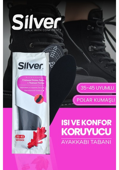 Silver Polar Kumaşlı Termal Ayakkabı Tabanlığı - Yumuşak Dokulu Kışlık Taban 35-45