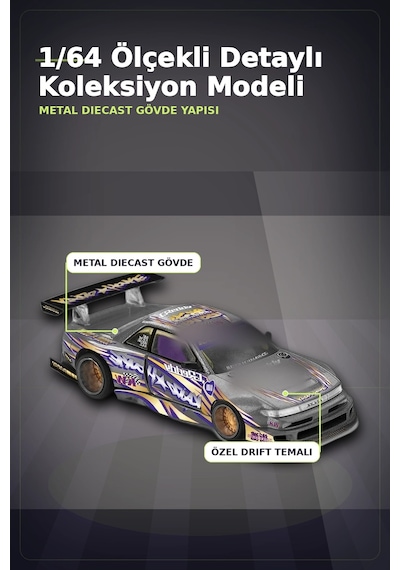 Metal Diecast 1/64 Olcek Nissan Silvia S13-r Drift Arabasi - Kaido House Koleksiyon Modeli Bx-313398