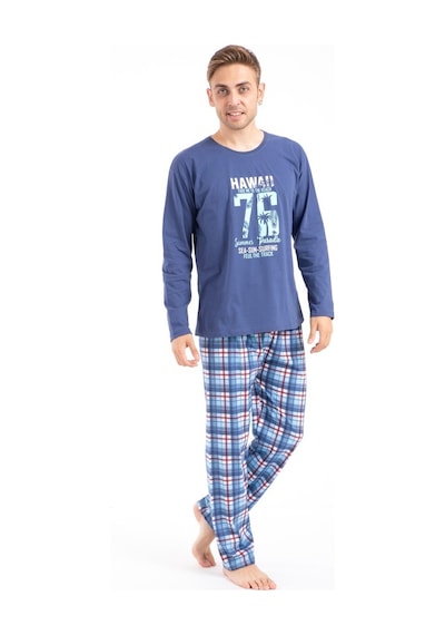 Tampap Erkek Baskılı Pijama Takımı Uzun Kollu 2170 İndigo (514478991) İndigo