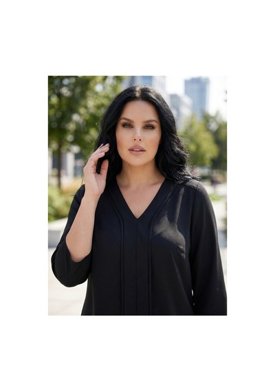 Hanezza Yarım Kol Krep Bluz Siyah - 4035099 Siyah