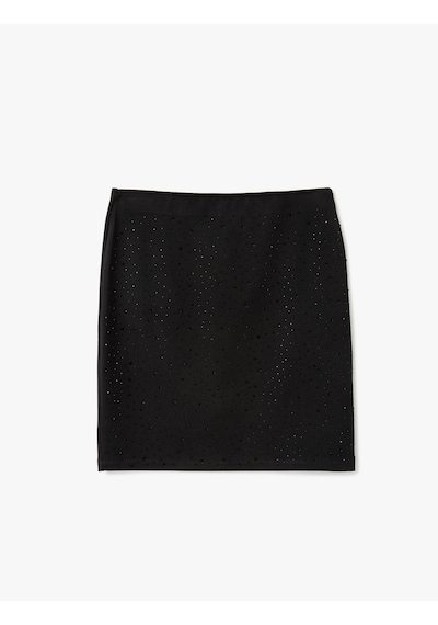 Koton Yüksek Bel Slim Fit Taş Detaylı Mini Abiye Etek Siyah 5sak70012fk Siyah