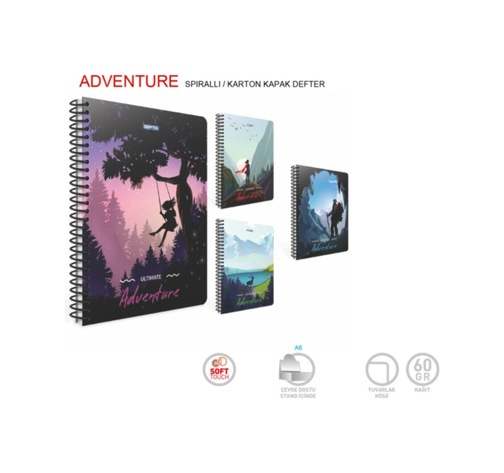 Adventure A6 80 Yaprak Kareli Spiralli Not Defteri Çok Renkli