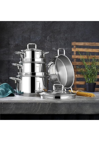 Tr Diamond Strainer 8 Parça Süzgeçli Cam Kapaklı Çelik Tencere Seti Genel