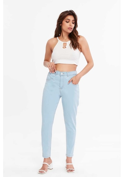 Shevega Kadın Buz Mavi Ön Contali Likrali Dar Paça Jeans Pantolon Buz Mavi