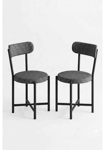 Sandalye 2 Adet Keten Kumaş Metal Ayak Modern Mutfak Sandalyesi Cafe Balkon Ofis Teddy Antrasit