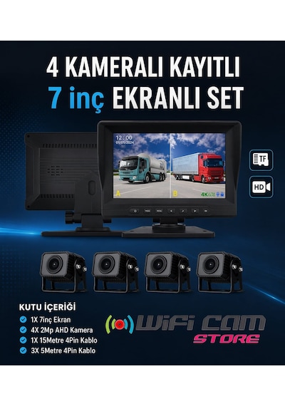 7 İnç Ahd 4 Kameralı Kayıtlı Arac Kamera Seti