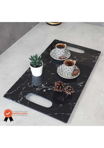 Decorita Cam Tepsi Siyah Mermer 29Cm X 52Cm