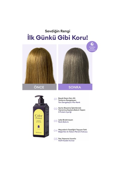 Sarı Renkleri Nötrleyen, Renk Koruyucu Mor Şampuan Mılk Baobab Color Protect Shampoo Boyalı / Röfleli