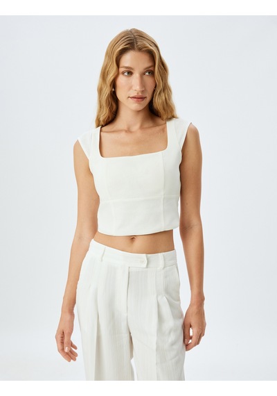 Koton Kare Yaka Kap Kol Keten Crop Top Undetermıned 5sak30003pw Çok Renkli