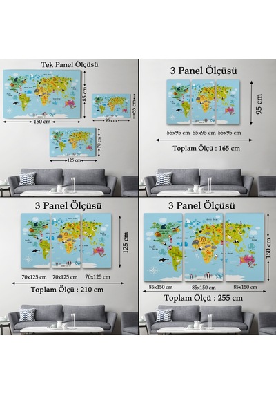 Çocuk Odası Hayvanlar Alemi Dünya Haritası 1007 95 X 165