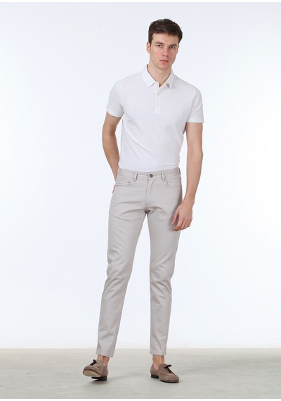 Ramsey Bej Dokuma Slim Fit Casual Pamuk Karışımlı Pantolon