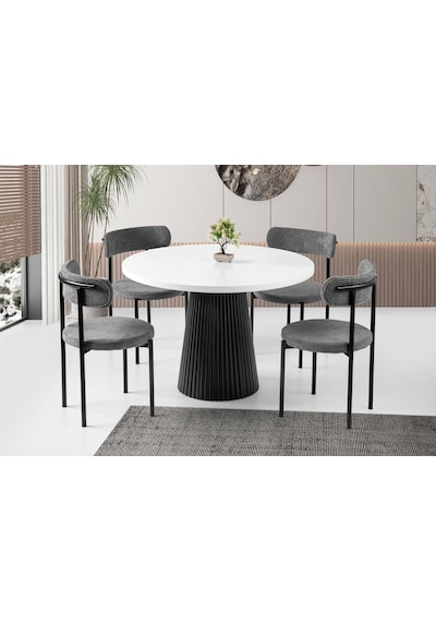 Milas Natural Ahşap Bohem Yemek Masası 130x130 Beyaz - Siyah