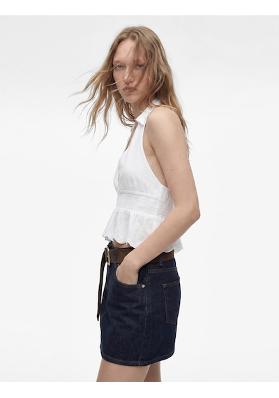 Koton Pamuklu Normal Bel Düğmeli Cepli Mini Denim Şort Etek Koyu İndigo 6sal70033md