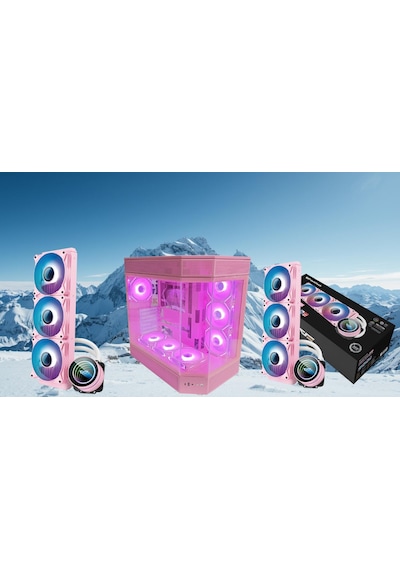 Zoko Tank 7x12 Cm Kumandalı Argb Fan Temper Camlı Oyuncu Bilgisayar Kasası Pembe Ve 360mm Sıvı Soğutma Set