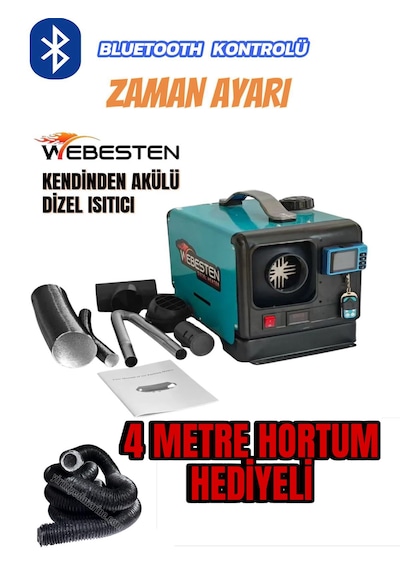 Webesten Taşınabilir Akülü Dizel Isıtıcı 12/24/220v Bluetooth'lu Serisi 4 Metre Hortum Hediyeli 01
