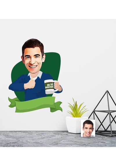 Kişiye Özel Bay En İyi Öğretmen Karikatürlü Duvar Sticker 50X70C
