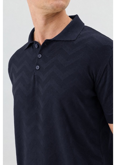 Antioch Zigzag Desenli Polo Yaka Triko Erkek T-shirt Lacivert