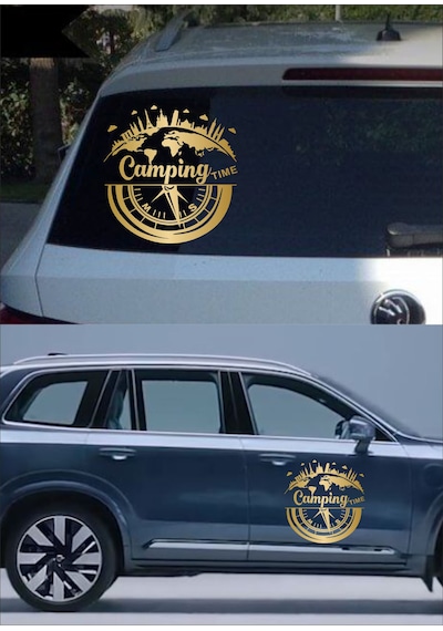 Kamp Ve Pusula Sticker - Adventure 4x4 Off Road Pickup Sticker - Araba Oto Cam Araç Karavan Sticker - 02517 60x60 Cm