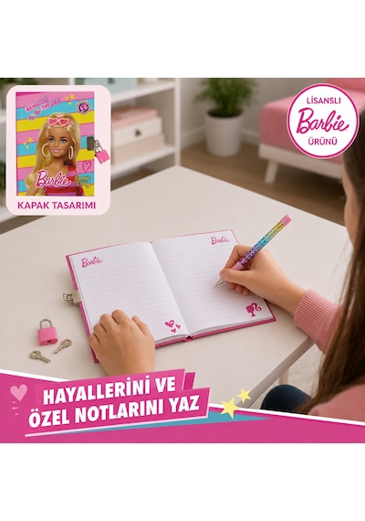 Bakgelal Barbie Kilitli Hatıra Defteri Seti Kalemli Günlük Defter, Kilit Ve Çocuk Kırtasiye Seti - 9080554717457 Çok Renkli