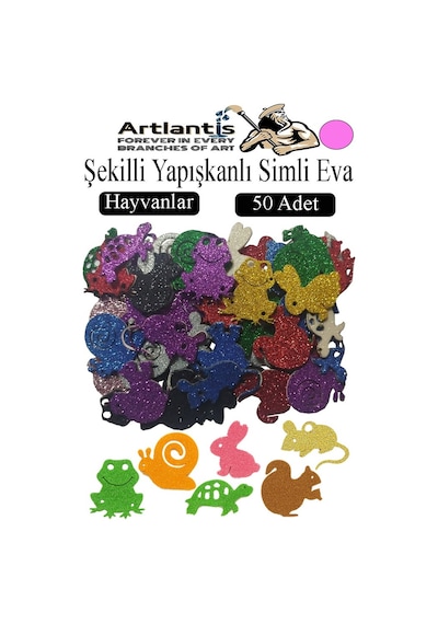 Şekilli Simli Eva Yapışkanlı 50 Li 1 Paket Kendinden Yapışkanlı Simli Eva Sticker Okul Öncesi Kreş Ana Sınıfı Pembe