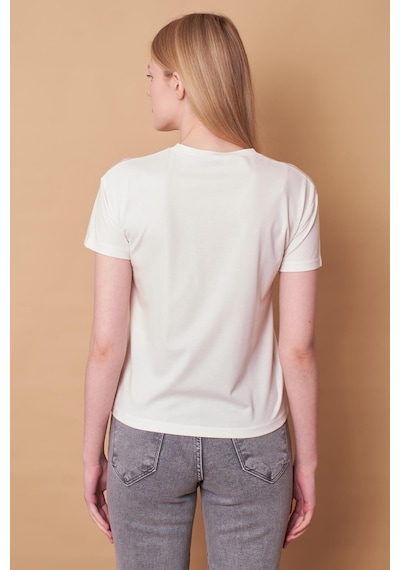 Jument Kadın Sıfır Yaka Kırışmaz Span Karışımlı Şık Kısa Kol Likralı T-shirt Bluz-krem Krem Jument Kadın Sıfır Yaka Kırışmaz Span Karışımlı Şık Kısa Kol Likralı T-shirt Bluz-krem Krem