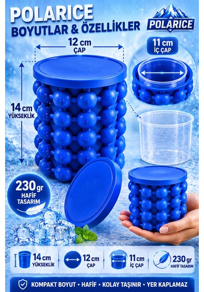 Çift Hazneli Buz Kovası İçecek Soğutucu Ice Cube Maker Genie Kapaklı Buzluk Haznesi Mavi